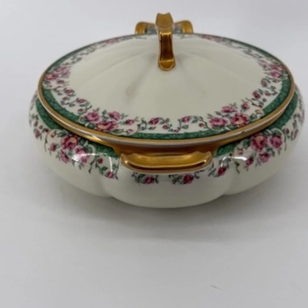 Haviland Limoges France Covered Vegetable Dish Pink Roses Green Gold 34520